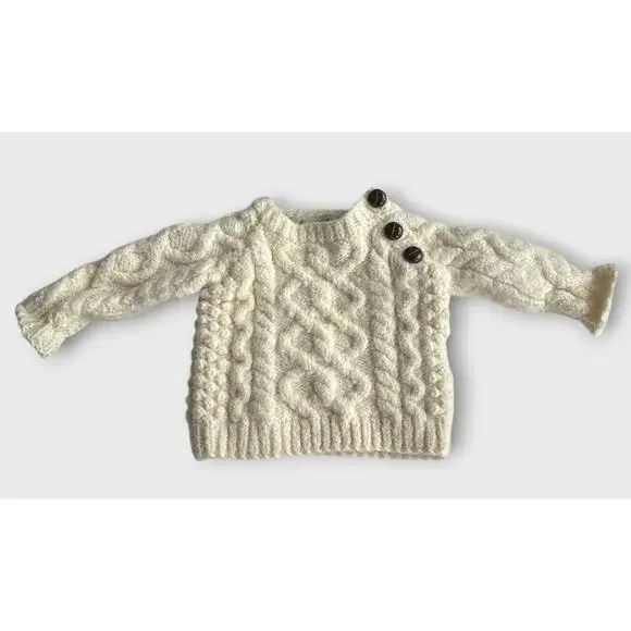 Aran Sweater Market 100% Merino Wool Sweater Shoulder Buttons Baby Size Small - Picture 2 of 15